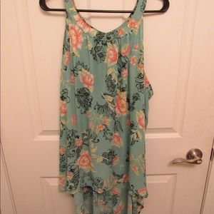 Mint green and floral sleeveless blouse